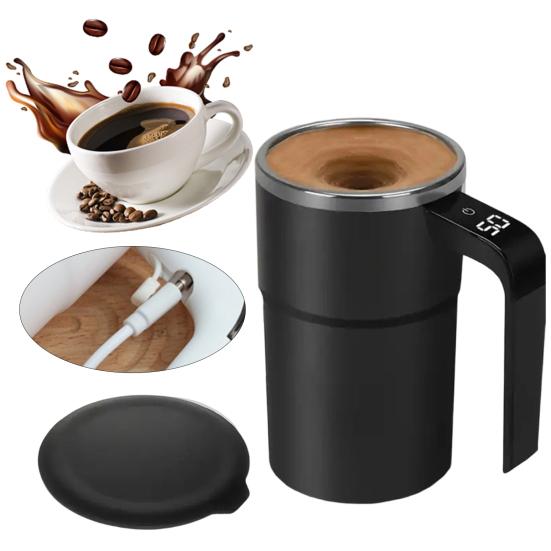Self-Stirring Magnetic Coffee Cup with Temp Display 304 Stainless Steel Magnetic Stirrer Leak-proof Coffee Mug Drinkware