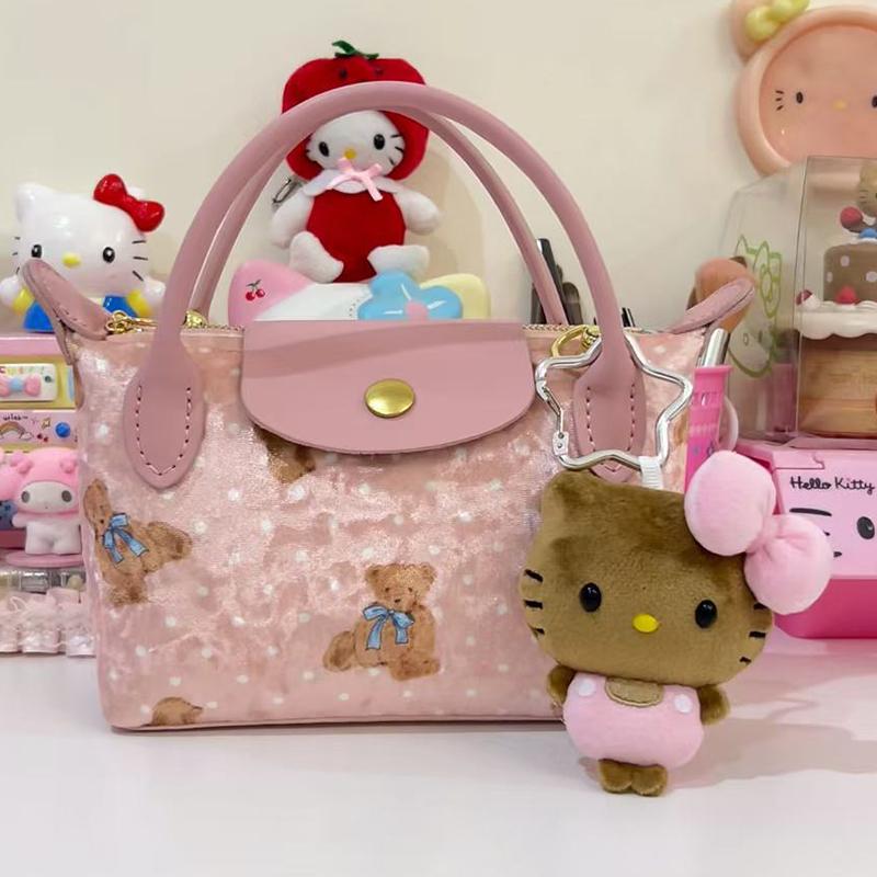 Cartoon Plush Cat Bag Charm With Bow Pendant Backpack Hanging Charms Cute Doll Keyring Accessories Birthday Gift Toys