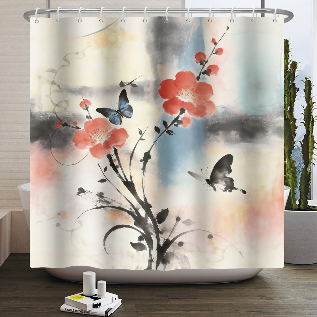 Flower Theme Bathroom Shower Curtain Fresh Sunflowers Roses Lilies Decoration Waterproof Bathroom Polyester Curtain With Hooks