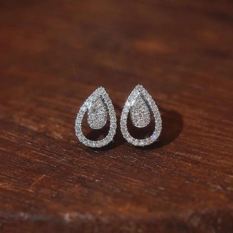Huitan Fashionable Waterdrop Stud Earrings for Women Novel Hollow Design Piercing Accessories Charm Eternal Wedding Band