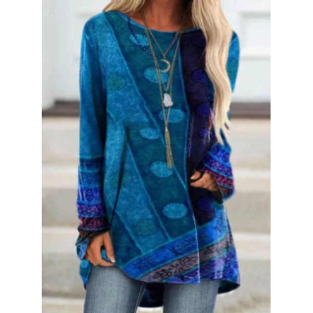 Camisetas de Primavera y Otoño de Cuello Redondo con Parches 3D Estampadas Camisetas de Moda Casual de Manga Larga para Mujer