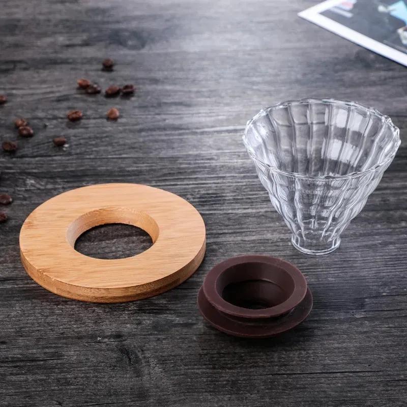 Coffee Dripper V60 Glass Funnel Drip Coffee Maker V01 V02 Filter Transparent Reusable Pour Over Brewing Cup with Wooden Holder