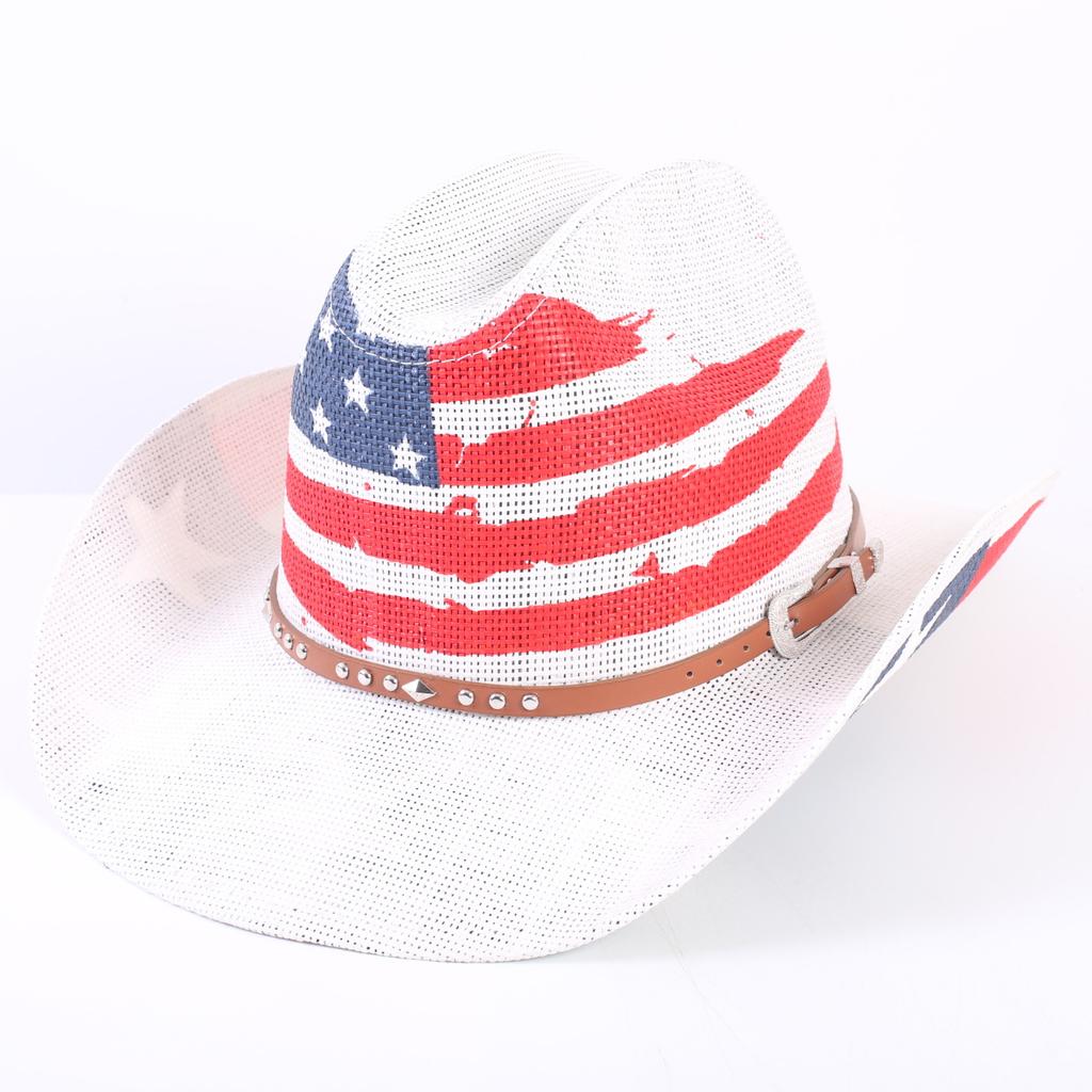 American Flag Cowboy Hat Popular Men's and Women's Sunshade Top Hat Independence Day Party Western Style Fashion Straw Hat