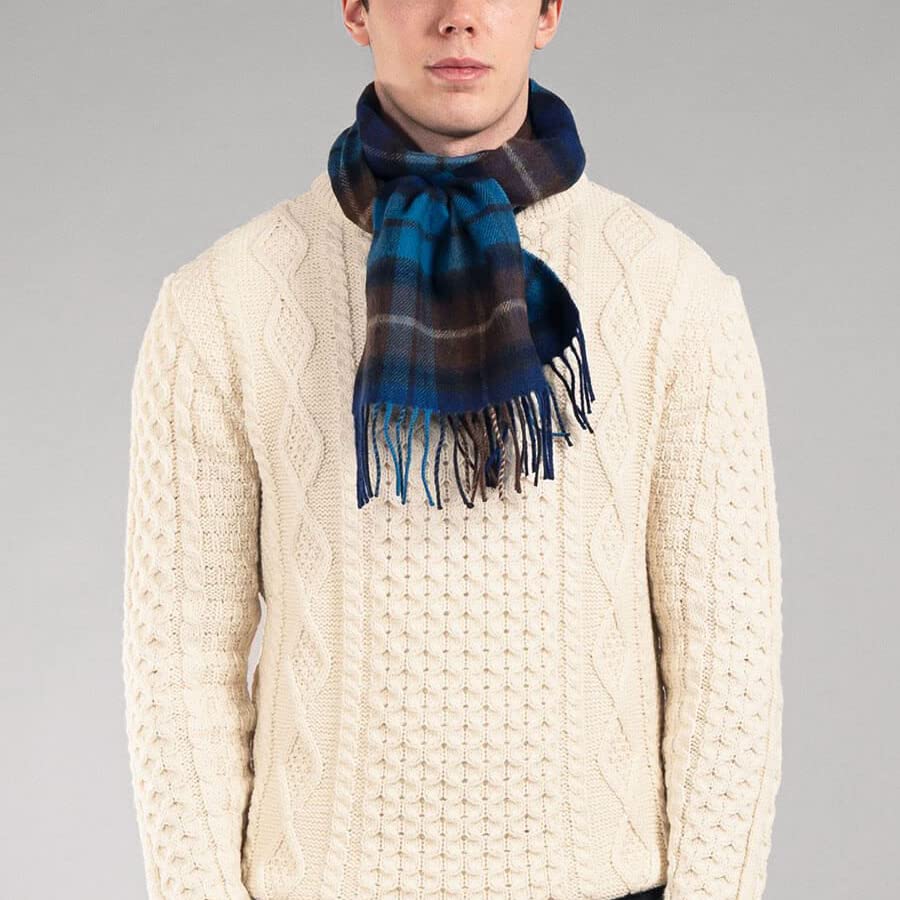 Lochcarron Lambswool Tartan Check Scarf Made In Scotland X 100% (Buchanan Blue) - (180cm 25cm)