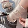 New Spring Boneless Women's Socks: Japanese Cute Puppy Cartoon with Plaid Lace Ruffles
