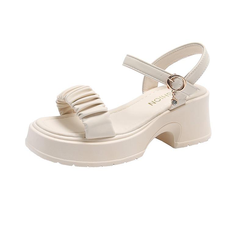 Sandals women wear summer new small thick-soled buckle pleated beach shoes women