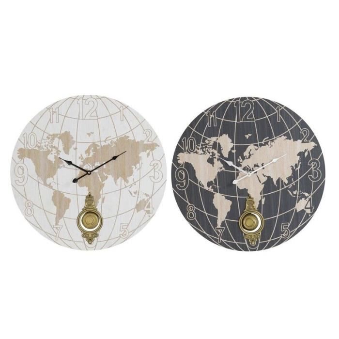 Horloge Murale - LANA DECO - Mappemonde - Métal - MDF - Noir Beige - 58x58 cm