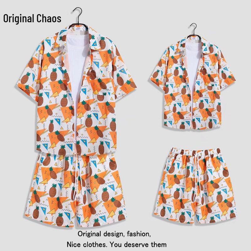 Hawaiian Floral Beach Resort Unisex Two-Piece Set: Loose Short Sleeve Shirt & Shorts