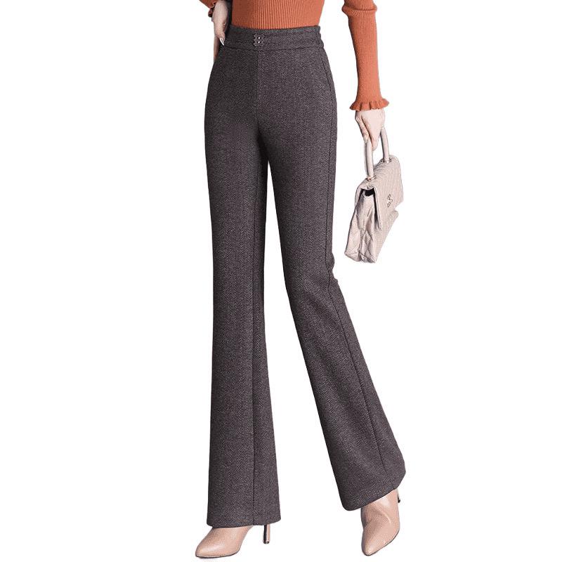

High-Waisted Slimming Women s Plus Velvet Micro-Flare Pants - Elastic Waist & Fashionable Casual Wear for Autumn/Winter 2XL [135-150 lbs]