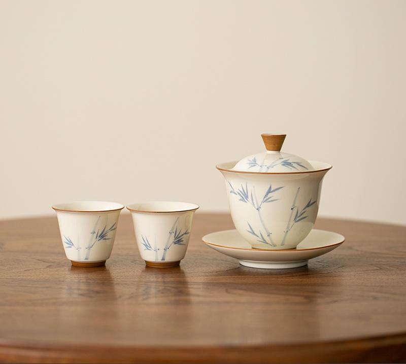 125ml Hand-painted Persimmon Bamboo Cover Bowl Household Anti Scald Gaiwan Handmade Tea Tureen Tea Making Tea Cup Tea Items Orna