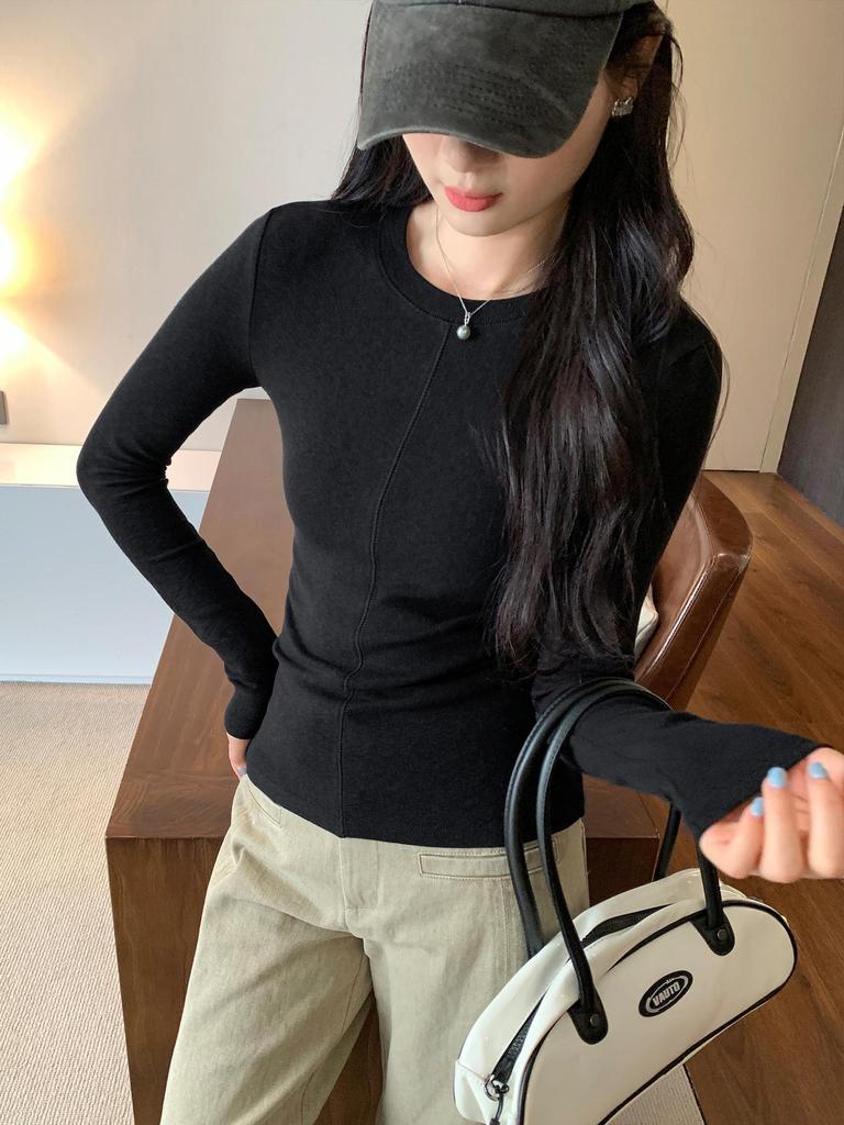 Women's Slim Fit Round Neck Long Sleeve White T-Shirt - Autumn/Winter 2025