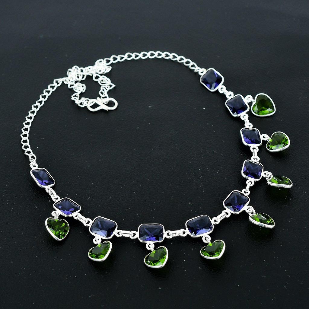 Peridot Herz Edelsteinkette 925 Sterlingsilber Kette Amethyst Kette Böhmische Handgefertigte Silberkette Geschenk für Weihnachten