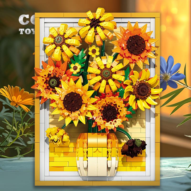 Non-Toxic Sunflower Brick Art Frame Kit Bouquet Diy Toys New Decoration 3D Picture Building Blocks Flowers Diy Children Friend Christmas Gifts