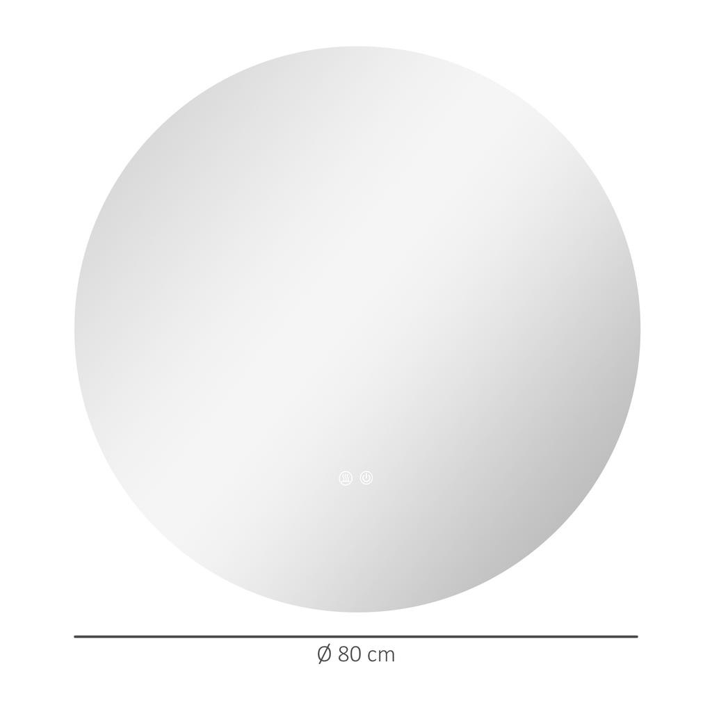 Round LED Illuminated Bathroom Mirror diameter 80 cm Wall-Mounted with Lighting Touch Switch Anti-Fog System