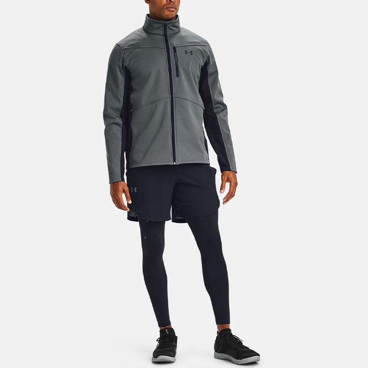 Under Armour ColdGear Infrared Logo Print Stand Collar Jacket Men Gray 1321438-012
