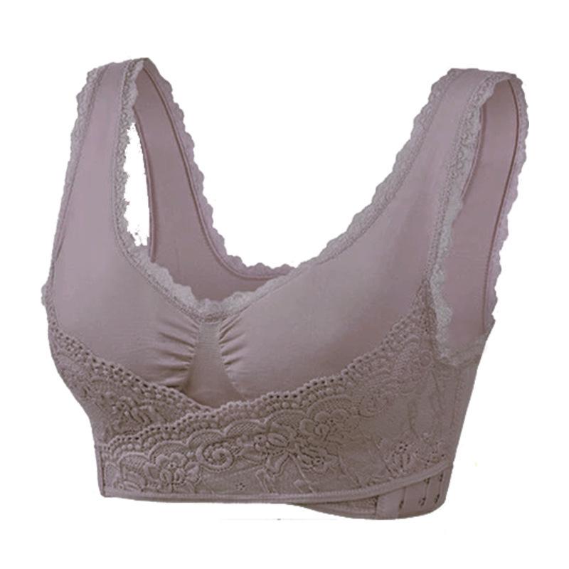 Plus Size Wirefree Sports Bra with Front Cross Buckle, Adjustable Support for Yoga & Running, Lace Trim 