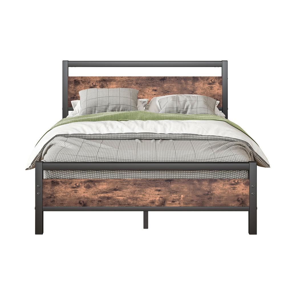 Bed Frame 140x190 cm made of Metal & Wood – Stable Single Bed with Slatted Frame & Storage, Guest Bed/Youth Bed