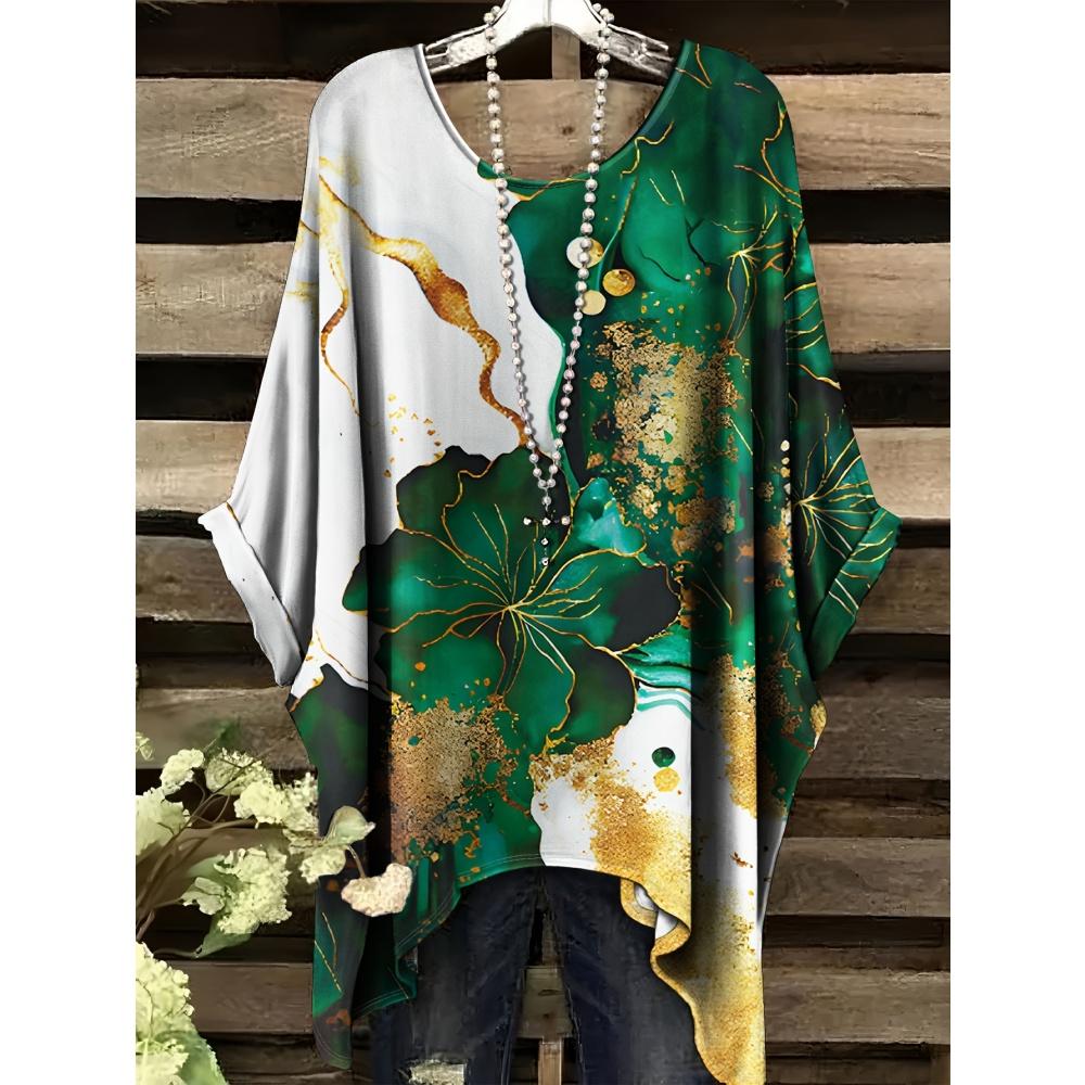 New 2025 T-Shirts for Women Gold Marble Print Versatile Machine Summer Comfort Short Sleeve Washable Bohemian Vintage Clothing