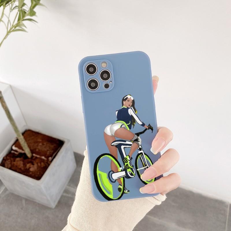 Kryt na telefon s motivem cyklistické dívky pro iPhone 14 11 12 13 Pro Max X XR XSMax 6 6S 7 8 Plus SE 2022 Měkký čtvercový barevný kryt na telefon
