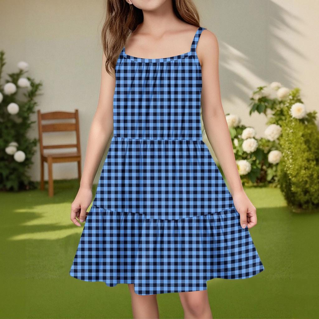 Rochie casual de vară pentru copii, modă, cu gât rotund, fără mâneci