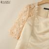 ZANZEA Women Square Neck Casual Lace Splice Half Sleeve Satin Blouse