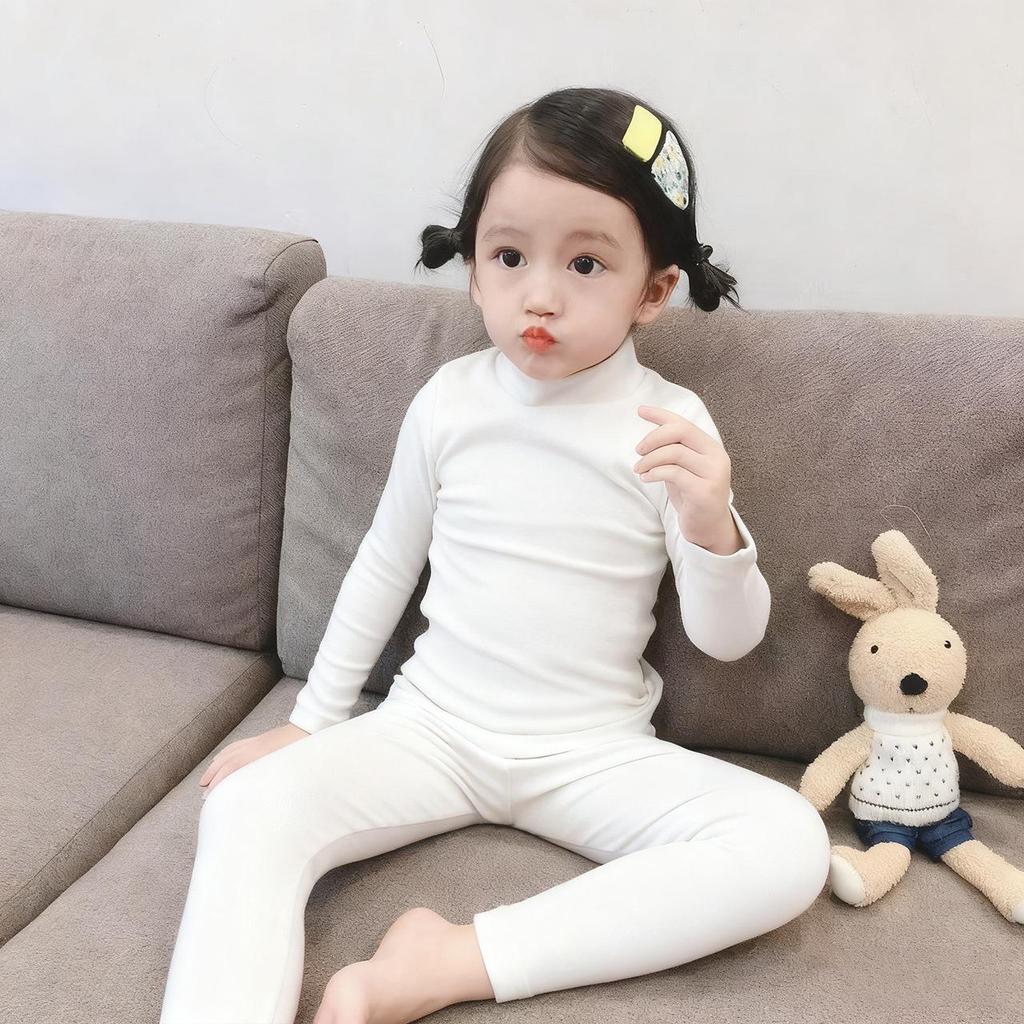 Kids' Thermal Underwear Set - Half-High Collar, Double-Sided Heating for Boys and Girls - Autumn Wear