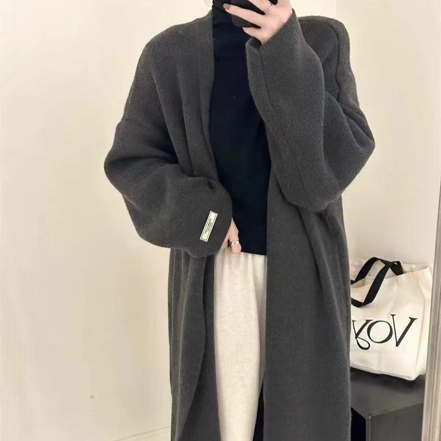 Autumn Winter Women's Korean Style Mid-Length Knitted Cardigan Outer Wear Lazy Style High-End Slimming Loose Thickened Knitted Coat