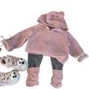 Korean Style 2024 Autumn Girls' Hooded Knit Cardigan & Color Block Leggings Set