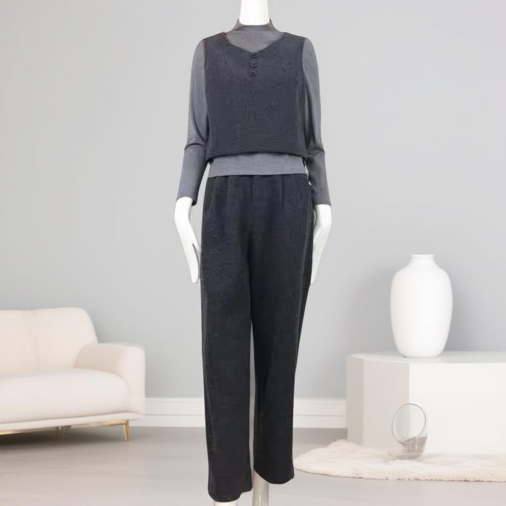 Осенний Шик Утягивающий Жилет и Брюки Комплект из Трех Предметов XL 118-128 lbs серый