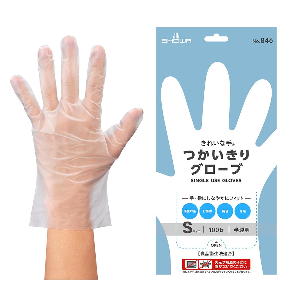 Showa Glove Sanitation Law Disposable 846 Clean Hands Disposable 100 Size 1 box [Food Compliant, Gloves] No. Gloves, pieces, Semi-transparent, M,