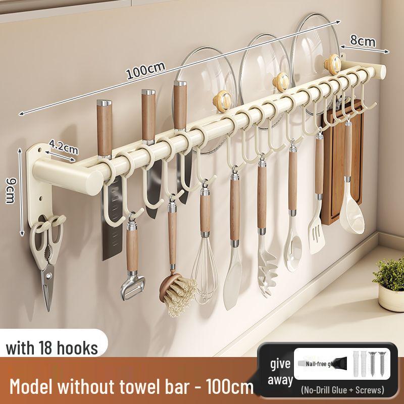 Stainless Steel Wall-Mounted Kitchen Hook & Pot Lid Rack with Knife Holder.