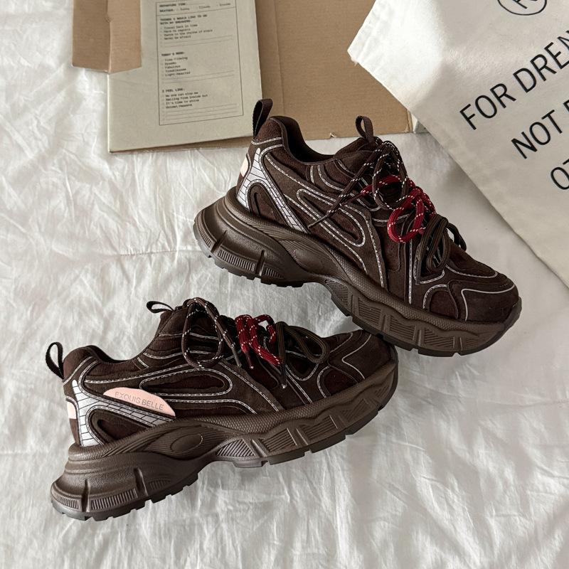 Platform shoes women's leather autumn new versatile height increase casual sports shoes niche design sense