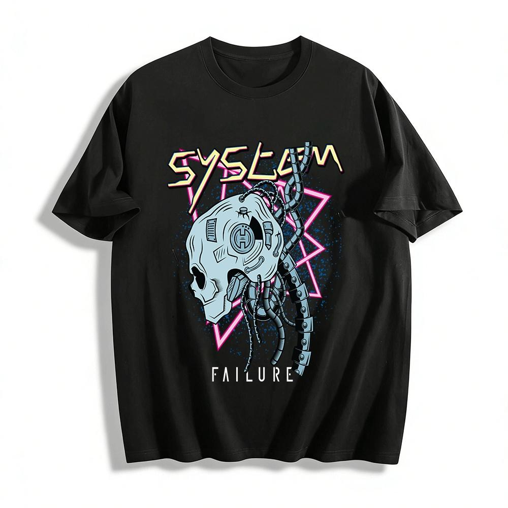 Cyberpunk Mechanical Skull Print Cool Street Style Graphic Tee Pure cotton T-shirt XXS