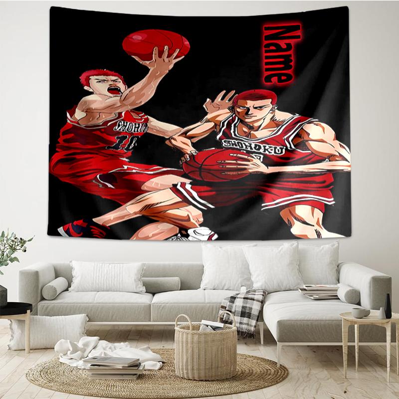 Custom Name Slam Dunk Print Tapestry, Backdrop, Easy Setup, Ideal for Bedroom, Office & Living Room, with Aesthetic Wall Hanging Decor.