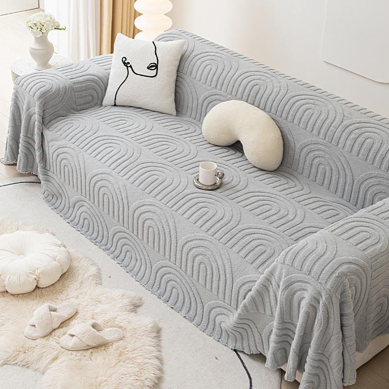 Plush Sofa Cover Four Seasons Universal Simple Modern Cream Style Sofa Cover Cloth Dirt-Proof Cover Cover