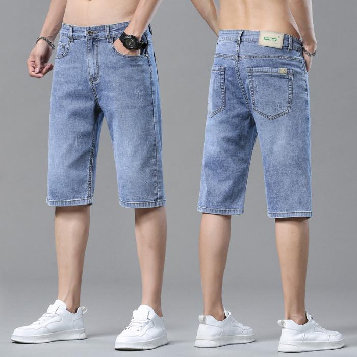Summer Denim Mid-pants Men's Light Business Small Straight Cutout Pants Men's Casual Shorts Men