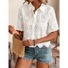 New Women's Solid Color Lace Shirt with Hollowed Out Women's Short Sleeved Casual Top