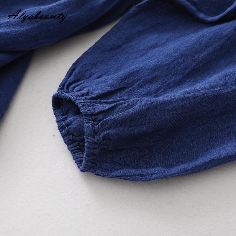 Japanese Mori Girl Spring Autumn Women Midi Dress Ruffled Collar Navy Blue Lace Up Dress Long Sleeve Vintage Elegant Cotton Dress