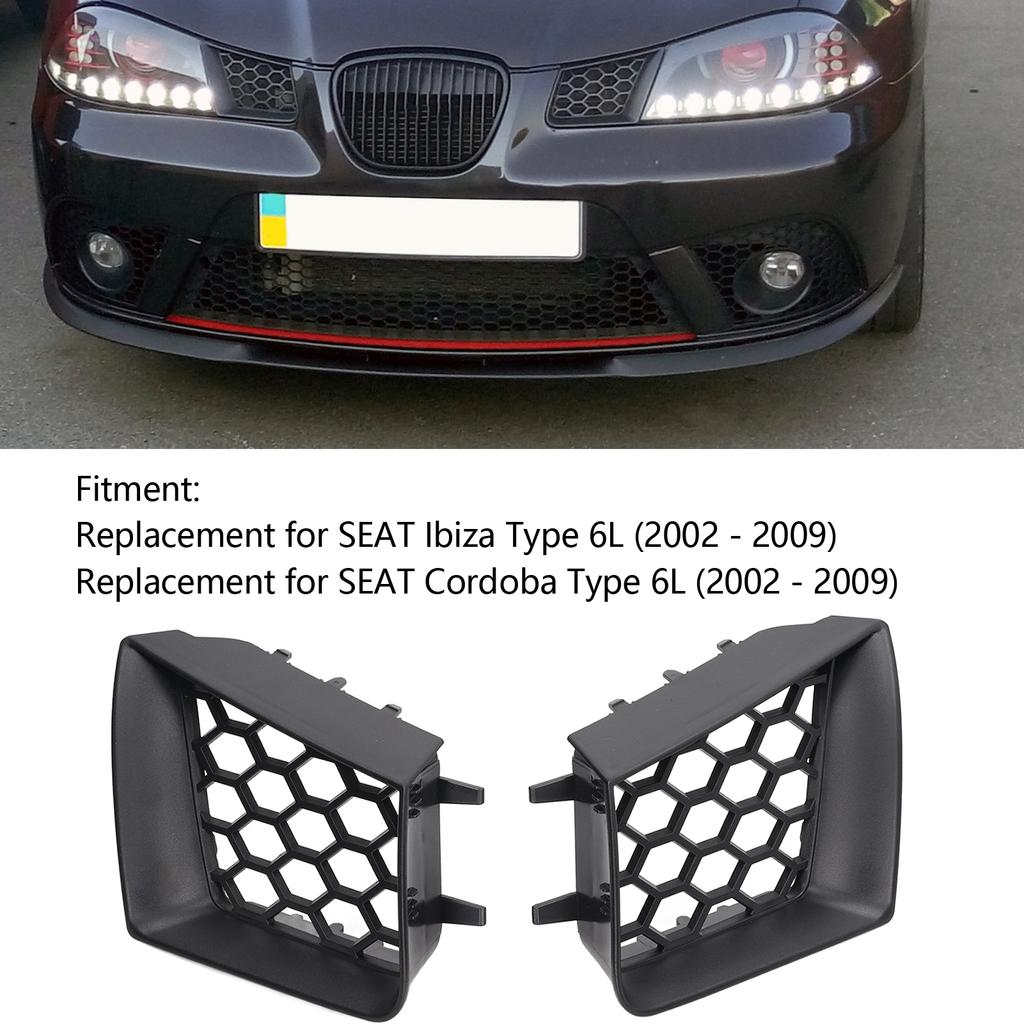 2pcs Front Bumper Upper Grill Left Right Matte Black Replacement for Seat Ibiza Cordoba 6L 2002 2003 2004 2005 2006 2007-2009