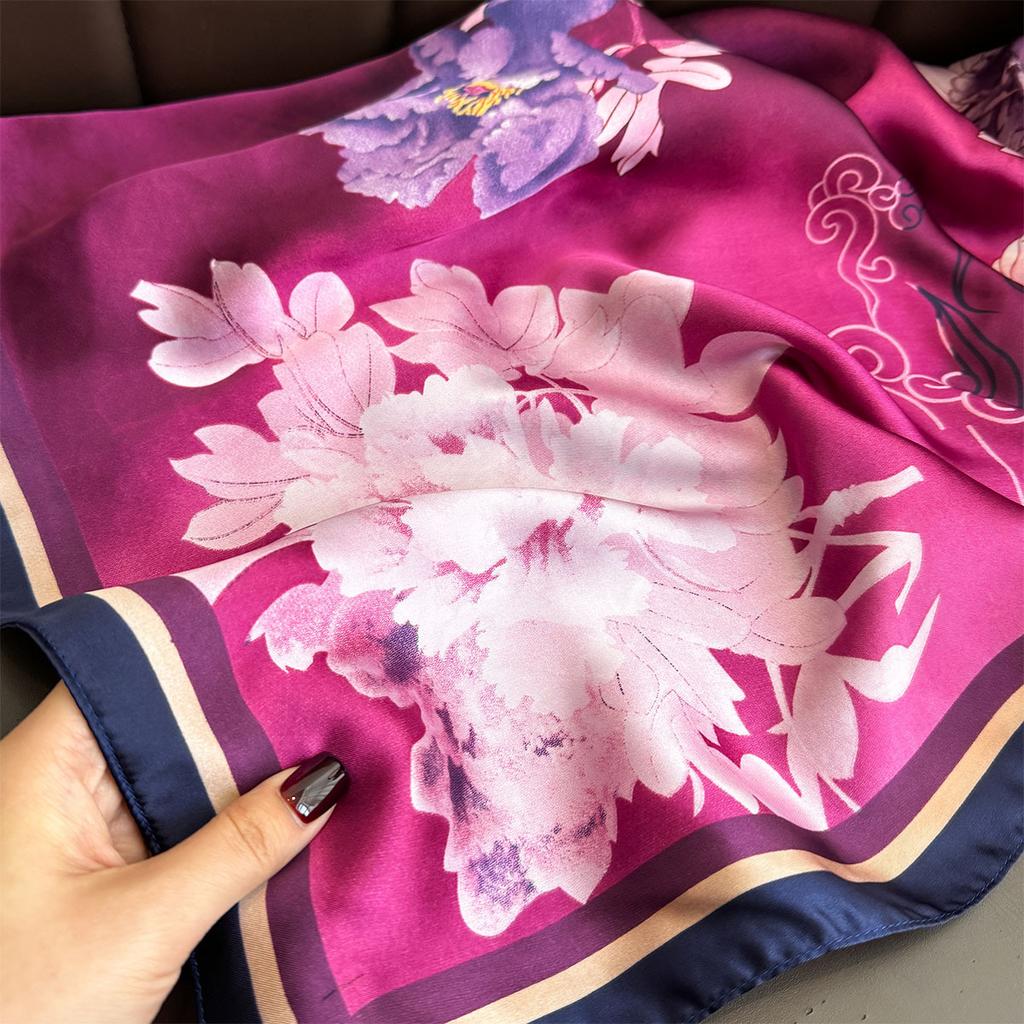 90cm Square Scarf Retro Floral Print Silk Scarfs Neck Scarves Headscarf Wraps Shawls Hijabs for Woman Satin Bandana Head Scarf