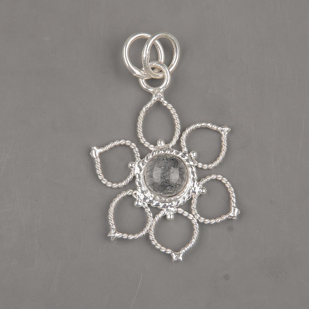 Wonderful Black Rutile Gemstone Jewelry, 925 Solid Sterling Silver Pendant, Handmade De Pendant For Wedding Gift