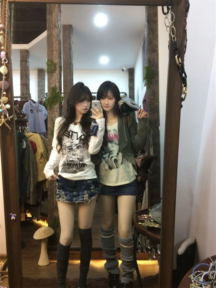 Long Sleeve Y2K T-shirts For Girls Printed Party Wear Women Sexy Tees Lady Fashion T-shirts