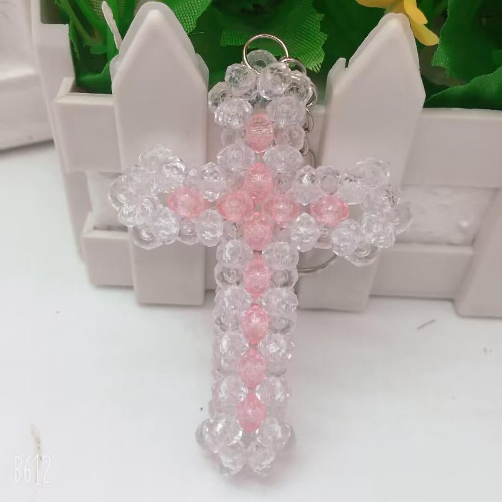 Handmade Acrylic Beaded Cross Keychain Charm