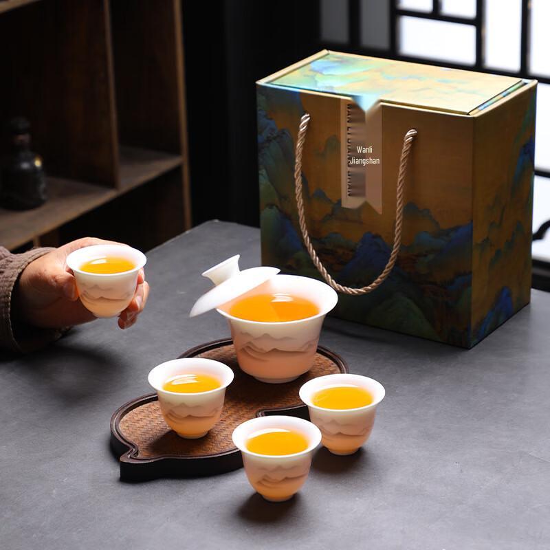 TLAKEHO Ceramic Kung Fu Tea Set with Gaiwan
