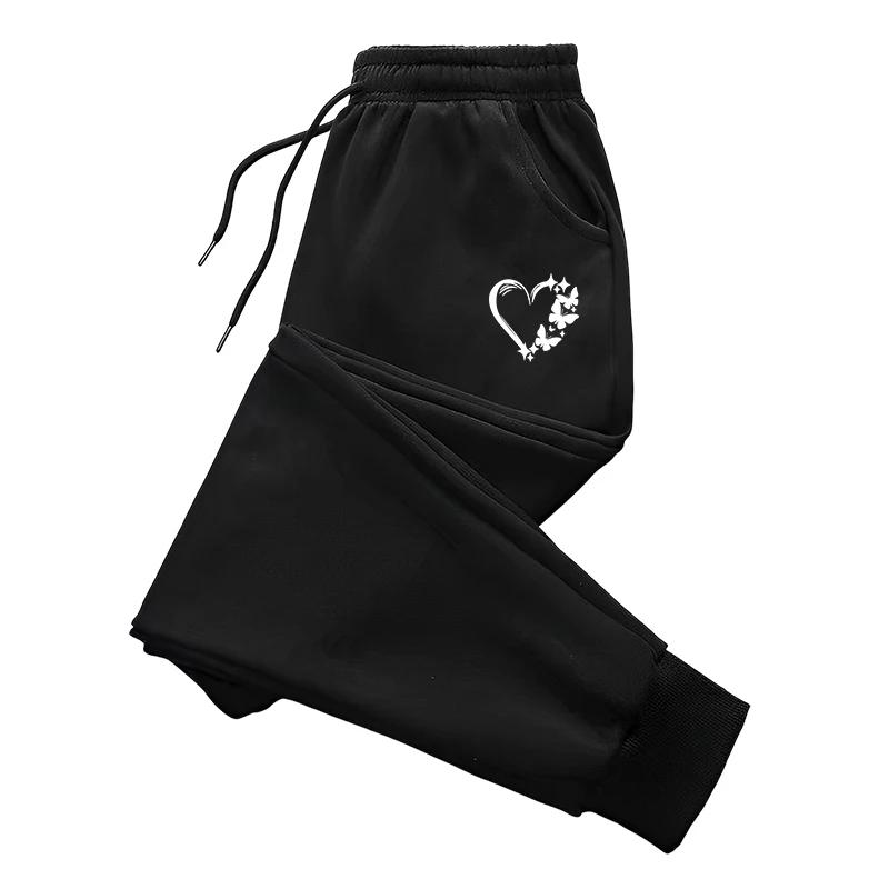 Arrival Women's Casual Sweatpants Butterfly Heart Print Solid Color Trousers Ladies Daily Casual Sporty Jogger Pants