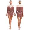 Stage Dance Bodysuit for Women - Latin Style with Tassels, Shiny Rhinestones & Sheer Mesh Long Sleeve Design