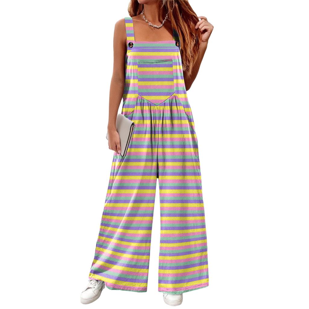 Women's Casual Sleeveless Halloween Print Cotton Jumpsuit for Holiday Party