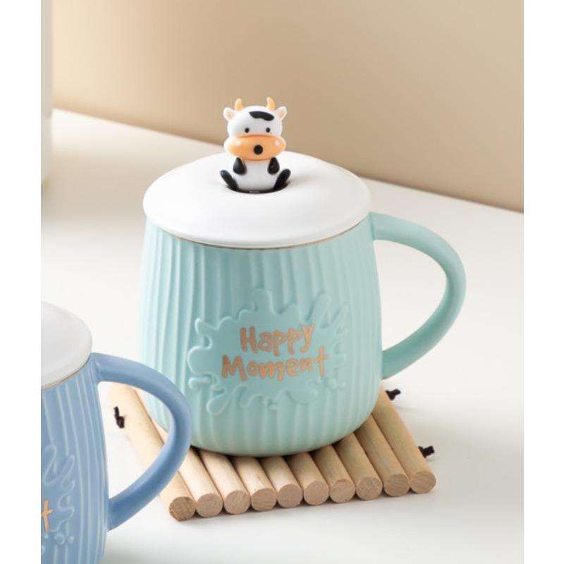 Creative Cute Cow Mug with Lid Spoon Ins Style Couple Pair Cup Gift Cup Home Office Cup