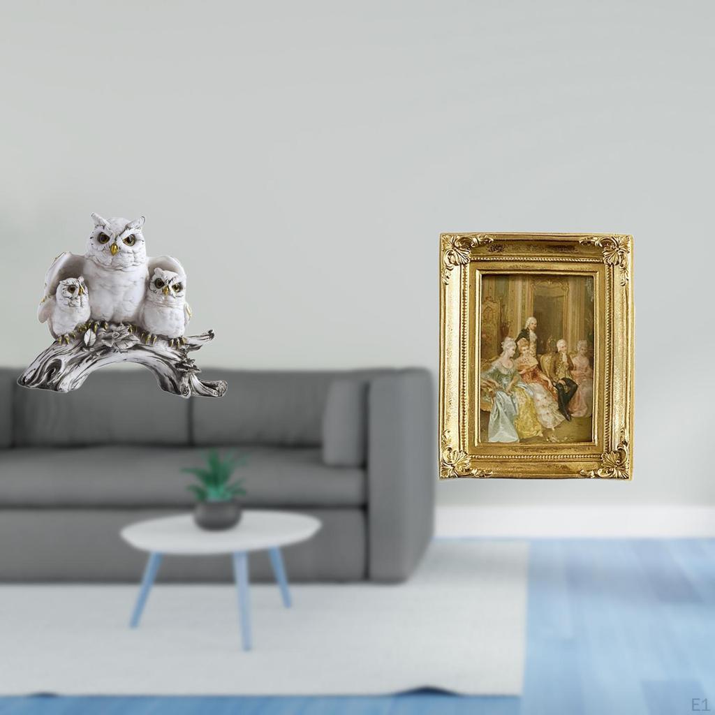 Modern Owl Sculpture Figurine with Resin Photo Frame Card Display Holder Glass Front Picture