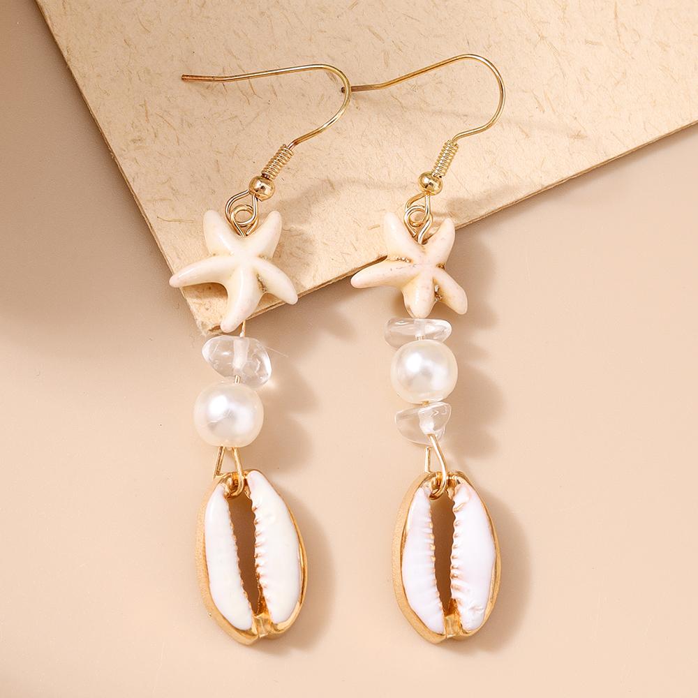 Cute Conch Starfish Shell Drop Earrings for Women Girls Boho Pearl Earrings Summer Beach Jewelry Gifts